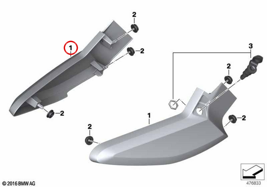 Rear left side part OEM 46638564513 for BMW K1600 Bagger motorcycles. Original BMW Motorrad.