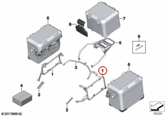 Portavaligie destro OEM 46638569710 per moto BMW R 1200 GS Adventure, R 1250 GS Adventure, F 850 GS, F 900 GS Adventure... e altro. Originale BMW Motorrad