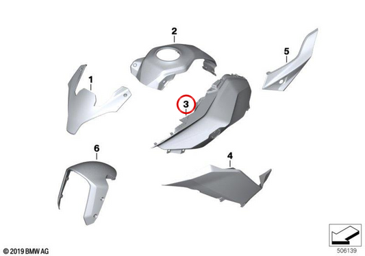 Parte laterale della carenatura destra OEM 46639444494 per moto BMW F900XR, F900XR A2. BMW Motorrad originale.