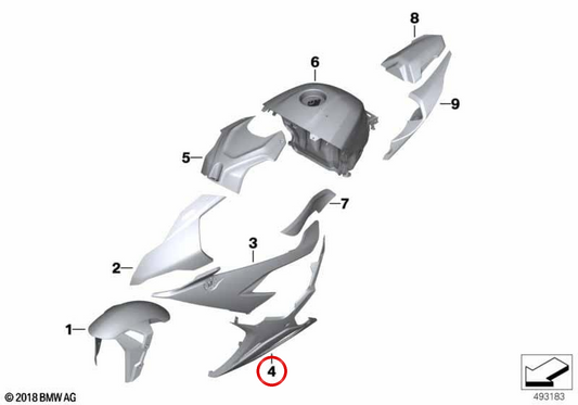 Espoiler motor derecho OEM 46639467726 para motos BMW S 1000 RR K67, M 1000 RR K66. Original BMW Motorrad.