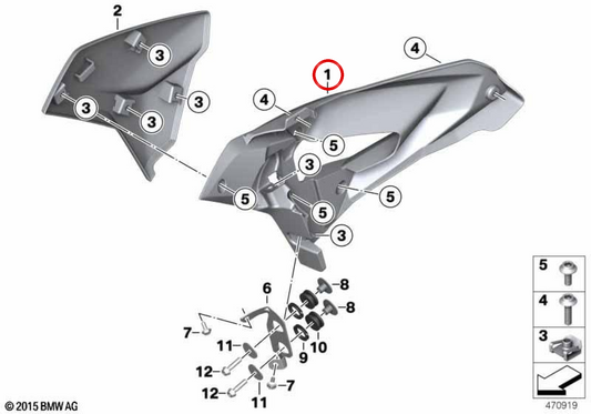 Guida aria sinistra OEM 46639480257 per moto BMW G 310 R (K03, 10/2019-02/2025). BMW Motorrad originale.