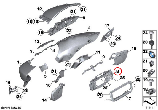 Supporto per quadro strumenti OEM 46639899423 per moto BMW R 18 B, R 18 Transcontinental. BMW Motorrad originale.