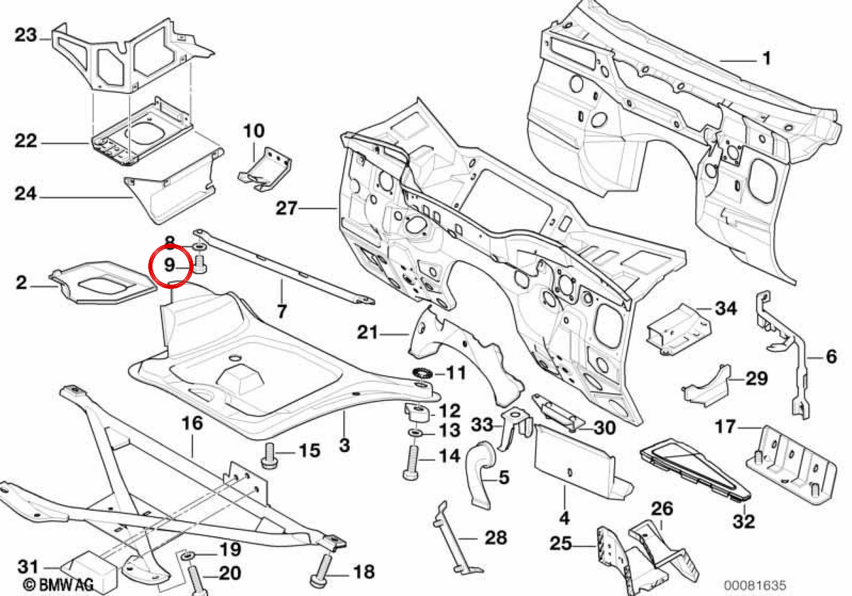 Tornillo hexagonal OEM 46711454555 para BMW E36. Original BMW.