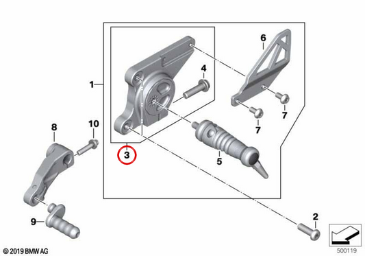 Reposapiés izquierdo SHADOW OEM 46711542531 para motos BMW R nineT, R nineT Pure, R nineT Pure A2, R nineT Scrambler, R nineT Urban G/S. Original BMW Motorrad.