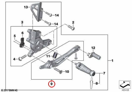 Adjustable right rear brake lever OEM 46711542540 for BMW motorcycles R nineT, R nineT Pure, R nineT Scrambler, R nineT Urban G/S… and more. Original BMW Motorrad.