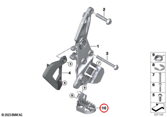 Poggiapiede destro OEM 46711702994 per moto BMW F 900 GS (K81), F 850 GS (K81)… e altro. Originale BMW Motorrad.