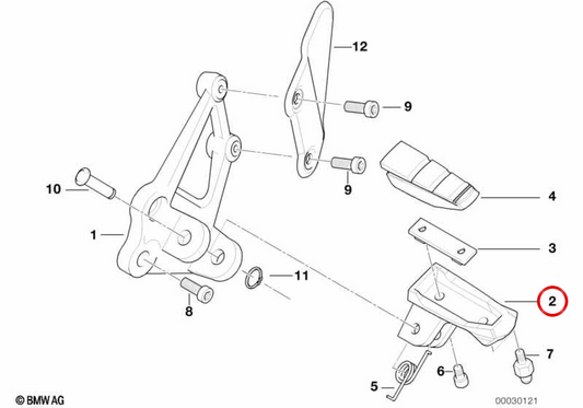 Right footrest OEM 46712335346 for BMW motorcycles F 650 CS, R 1100 S, R 1150 RS, R 1150 R, R 850 R... and more. Original BMW Motorrad.
