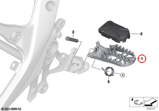 Reposapiés izquierdo OEM 46715A71467 para motos BMW R1300GS, R1250GS... y más. Original BMW Motorrad.