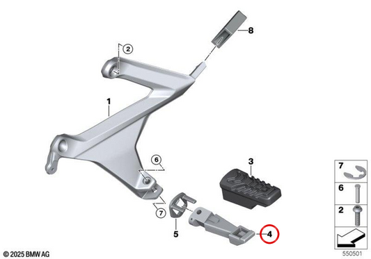 Estribo droit passager OEM 46715B4E2E4 pour moto BMW R 1300 RT (à partir de 03/2025) Original BMW Motorrad