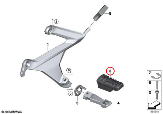 Gomme de repose-pied OEM 46715B542E3 pour motos BMW R 1300 RT (à partir de 03/2025). Original BMW Motorrad.