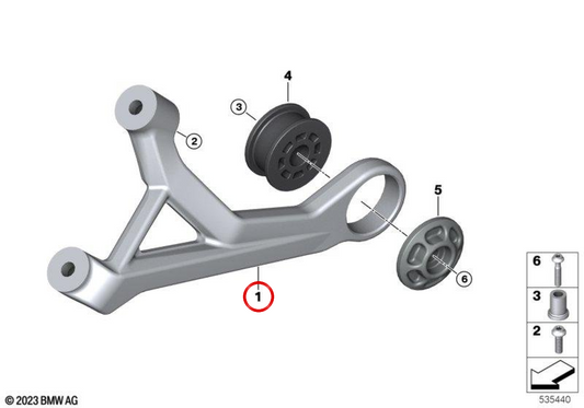 Suporte do silenciador traseiro OEM 46717108997 para motocicletas BMW R nineT (K21, K22, K23). Originais BMW Motorrad.