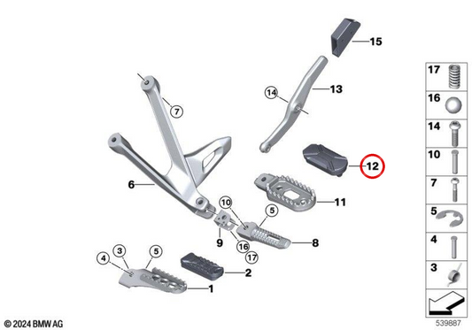 Gomma poggiapiede OEM 46717109078 per BMW Motorrad R 1300 GS e R 1300 GS Adventure. Originale BMW Motorrad.
