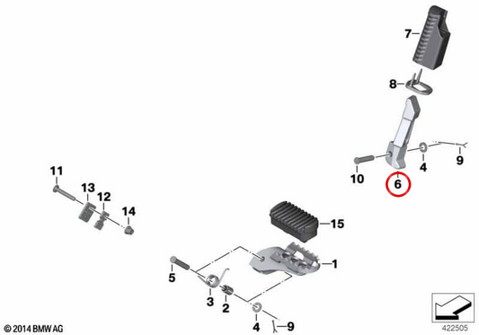 Descansa-pés traseiro esquerdo OEM 46717705653 para motos BMW F 650 GS, F 700 GS, F 750 GS, F 800 GS, F 800 GS Adventure, F 850 GS, F 850 GS Adventure, F 900 GS, F 900 GS Adventure... e mais. Original BMW Motorrad