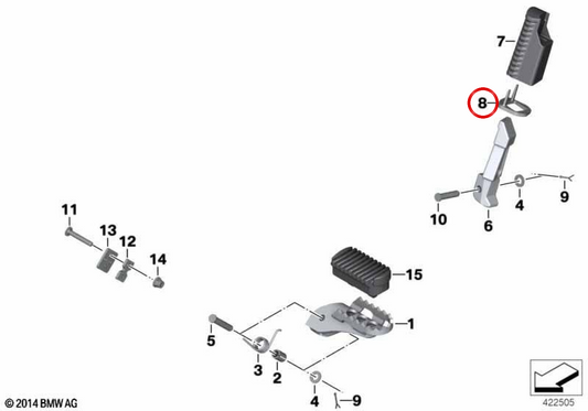 Arretierunterlage rechts OEM 46717716152 für BMW Motorräder F 650 GS, F 700 GS, F 750 GS, F 800 GS, F 800 GS Adventure, F 850 GS, F 850 GS Adventure, F 900 GS, F 900 GS Adventure. Original BMW Motorrad.