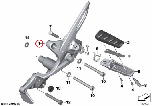Repose-pied gauche OEM 46717717815 pour motos BMW F800S, F800ST, F800R. BMW Motorrad d'origine.