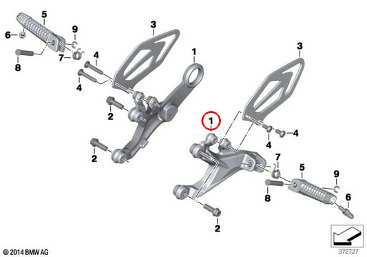 Linke Fußstütze OEM 46717728307 für BMW S 1000 RR (K46) Motorräder. Original BMW Motorrad.