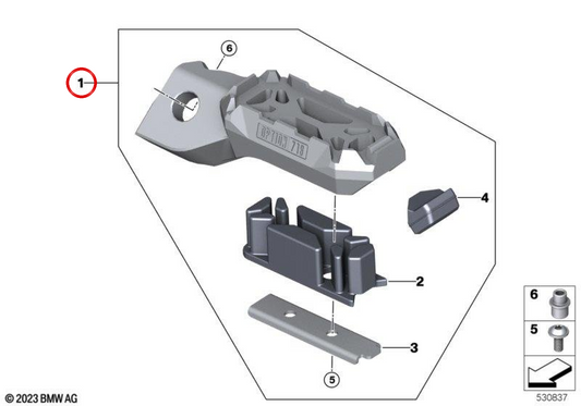 Reposapiés del conductor derecho OEM 46717923280 para motos BMW R 1300 GS, R 1300 GS Adventure. Original BMW Motorrad.