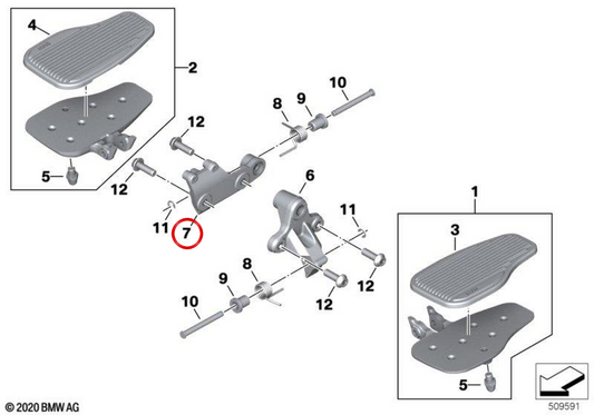 Right footpeg bracket OEM 46718392698 for BMW motorcycles R 18, R 18 Classic, R 18 Roctane, R 18 B, R 18 Transcontinental... and more. Original BMW Motorrad