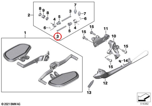 Driver footrest pin OEM 46718392727 for BMW motorcycles R 18, R 18 Classic, R 18 Roctane, R 18 B, R 18 Transcontinental... and more. Original BMW Motorrad