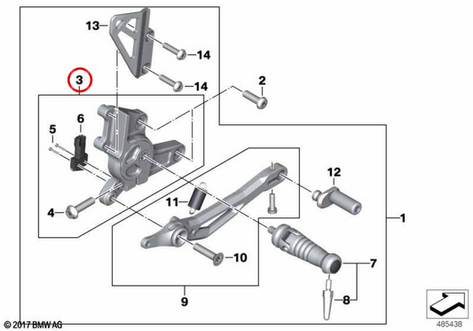 Repose-pied droit Club Sport OEM 46718396518 pour motos BMW R nineT, R nineT Pure, R nineT Scrambler, R nineT Urban G/S. Original BMW Motorrad
