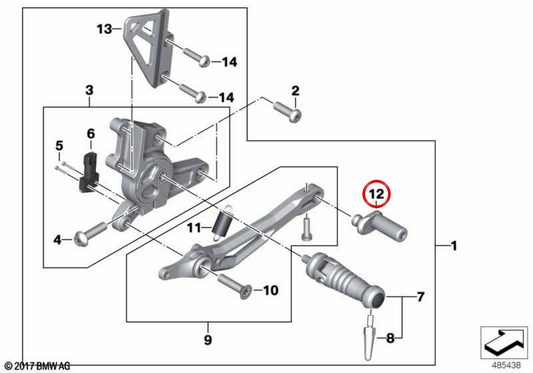 Verstellbares Pedalteil für hintere rechte Bremse OEM 46718396528 für BMW R nineT, R nineT Pure, R nineT Pure A2, R nineT Scrambler, R nineT Racer, R nineT Urban G/S. Original BMW Motorrad.