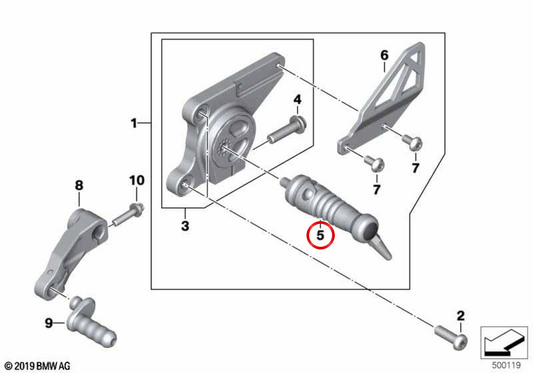 Repose-pied gauche OEM 46718396533 pour motos BMW R nineT, R nineT Pure, R nineT Scrambler, R nineT Urban G/S. Original BMW Motorrad.