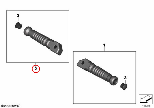 Repose-pieds arrière droit passager Option 719 Classic OEM 46718396778 pour motos BMW R nineT, R nineT Pure, R nineT Scrambler, R nineT Racer, R nineT Urban G/S. Original BMW Motorrad