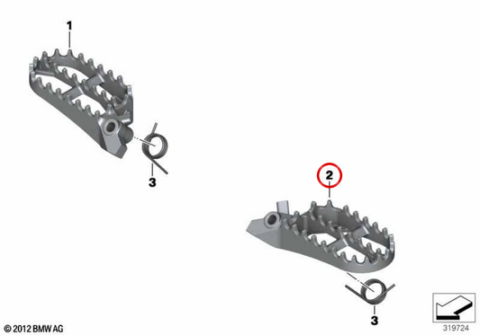 Reposapiés Enduro izquierdo OEM 46718409497 para motos BMW F 750 GS, F 800 GS, F 850 GS, F 900 GS, F 850 GS Adventure, F 900 GS Adventure. Original BMW Motorrad