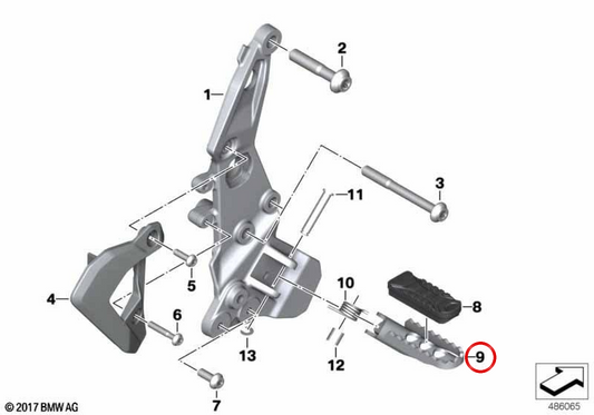 Right Enduro Footrest OEM 46718409498 for BMW Motorrad F 750 GS, F 800 GS, F 850 GS, F 900 GS, F 850 GS Adventure, F 900 GS Adventure. Original BMW Motorrad