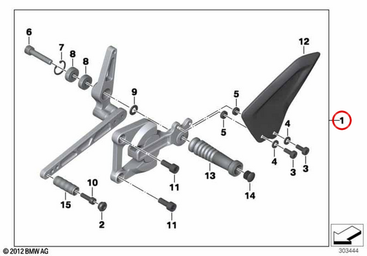 Kit repose-pieds gauche OEM 46718526291 pour motos BMW HP4 K42 (09/2011-07/2014). BMW Motorrad d'origine.