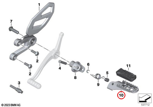 Reposapés largo esquerdo do condutor OEM 46718526739 para motos BMW R 1200 GS, R 1250 GS, R 1200 GS Adventure, R 1250 GS Adventure, R nineT Scrambler, R nineT Urban G/S, S 1000 XR... e mais. Original BMW Motorrad