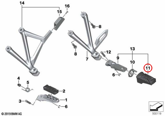 Gomma poggiapiedi posteriore OEM 46718530640 per moto BMW CE 04, C evolution, R 1200 GS, R 1250 GS, R 1200 GS Adventure, R 1250 GS Adventure, S 1000 XR... e altro. Originale BMW Motorrad.