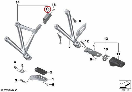 Caperuza reposapiés OEM 46718556271 para motos BMW F 750 GS, F 800 GS, F 850 GS, R 1200 GS, R 1250 GS, R 1300 GS, S 1000 XR... y más. Original BMW Motorrad