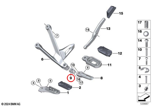 Peça de batente OEM 46718829534 para motos BMW R 1300 GS, R 1300 GS Adventure, R 1300 R, R 1300 RS. Original BMW Motorrad.