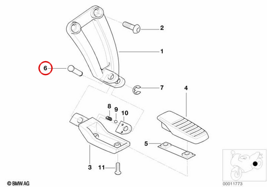 Goupille de repose-pied 8x40 mm OEM 46719446331 pour motos BMW R 1300 GS, R 1250 GS, R 1200 GS Adventure, R nineT, S 1000 RR, F 800 GT, K 1300 GT... et plus. Original BMW Motorrad