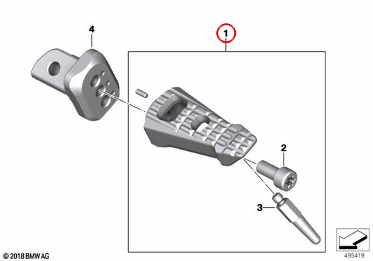 Repose-pieds droit réglable Shadow OEM 46719829544 pour motos BMW R 1250 R, R 1250 RS, R 1200 R, R 1200 RS. BMW Motorrad d'origine.