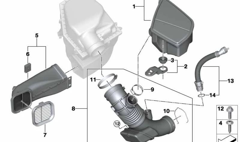 Conducto de admisión OEM 13718599683 para BMW G30, G30N, G31, G31N, G32, G32N. Original BMW.