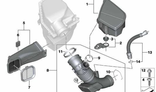 Conducto de admisión OEM 13718599683 para BMW G30, G30N, G31, G31N, G32, G32N. Original BMW.