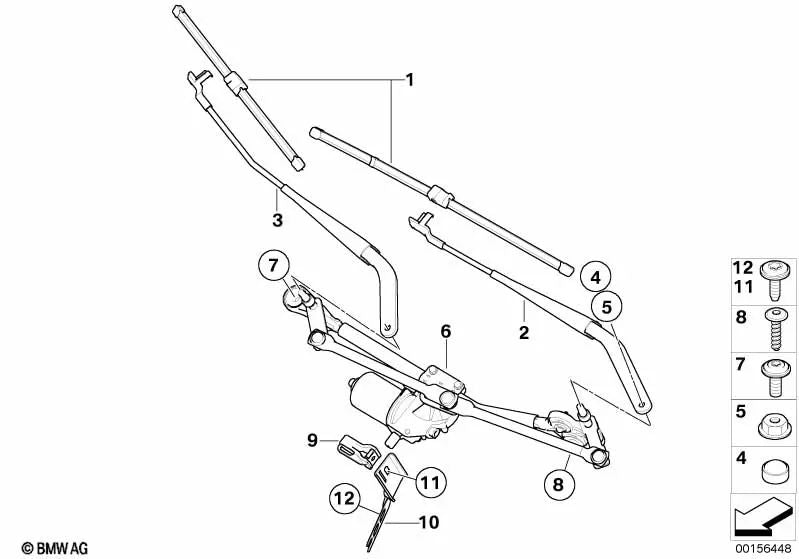 Windshield Wiper, lado do companheiro para BMW X5 E70, E70N, X6 E71, E72 (OEM 61619449955). BMW original