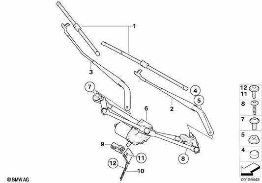 Windshield Wiper, lado do companheiro para BMW X5 E70, E70N, X6 E71, E72 (OEM 61619449955). BMW original