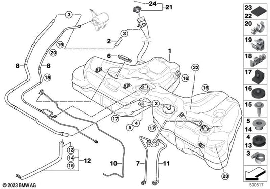 Borracha separadora para BMW E60, E61, E63, E64, E65, E66 (OEM 16116750477). BMW original