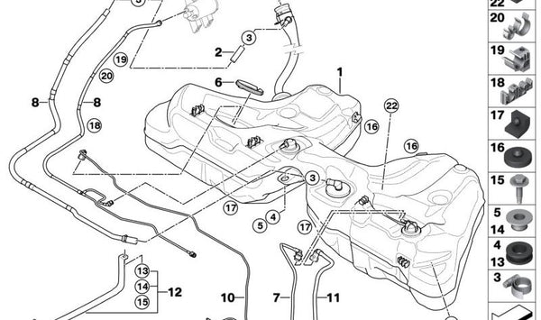 Clip sujeta tubos OEM 16136760583 para BMW E60, E60N, E61, E61N, E63, E63N, E64, E64N, F06N, F12, F12N, F13, F13N y MINI R55, R55N, R56, R56N, R57, R57N, R58, R59. Original BMW y MINI.
