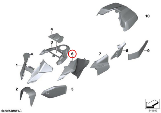Rifinitura laterale sinistra serbatoio blueridge mount OEM 46815B51113 per moto BMW R 1300 RT (KA3, 0M41) Originale BMW Motorrad