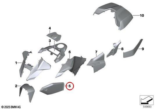 Rivestimento laterale sinistro blackstorm metallizzato OEM 46815B51115 per moto BMW R 1300 RT (KA3) Originale BMW Motorrad