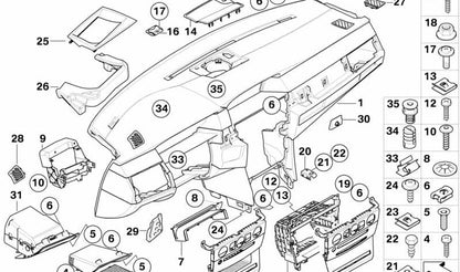 Dashboard di stampaggio in Alamo OEM centrale 51456951037 per BMW E60, E61. BMW originale.