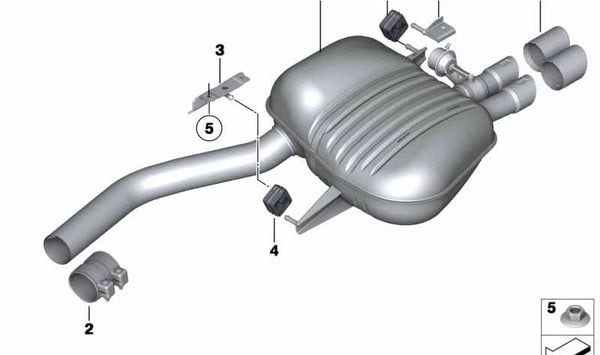 Silenciador trasero con válvula de escape OEM 18307646918 para BMW F01, F02. Original BMW.