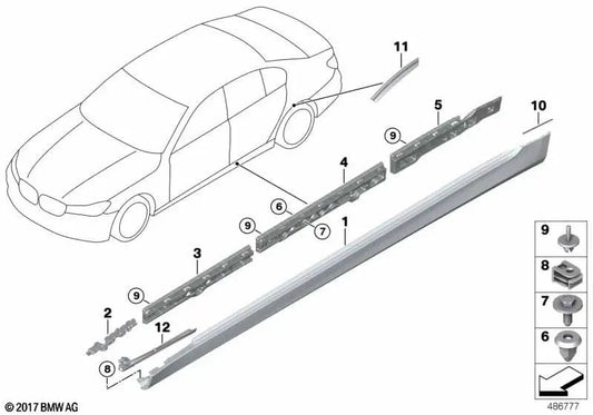 Primed right side protection for BMW 7 Series G12, G12N (OEM 51778064984). Original BMW.
