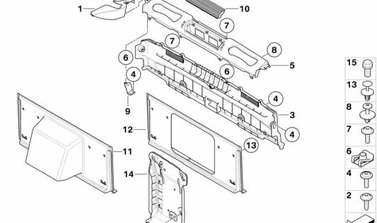 Panel interior separador OEM 51476965013 para BMW Serie 1 E88 118d y 118i (modelos desde 2008 hasta 2013, automático y manual, tracción trasera). Original BMW.