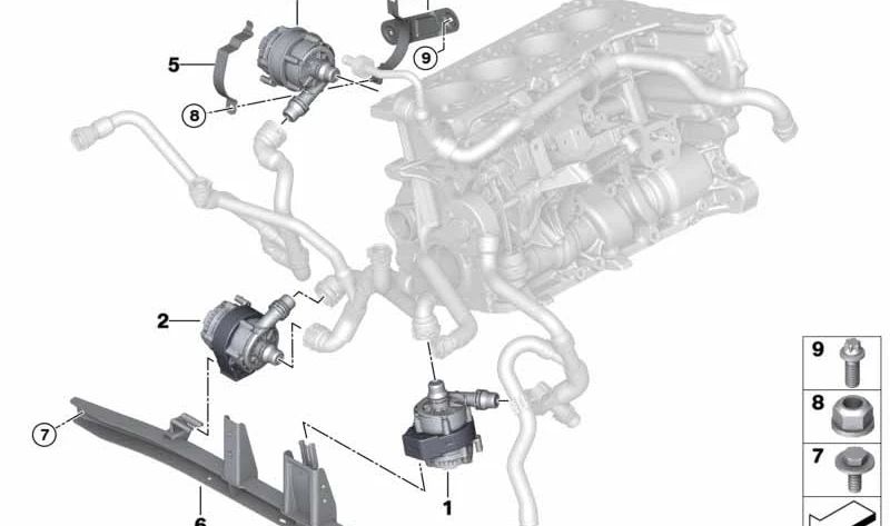 Bomba auxiliar de refrigerante OEM 11518638240 para BMW F20, F21, F22, F23, F30, F31, F34, F32, F33, F36, G30, G31, G32, G11, G12, G01, G02, G05, G06, G07, I01, I12. Original BMW.