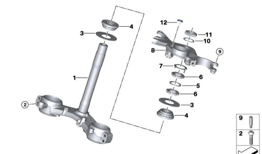 Puente de horquilla inferior delantero OEM 31429831927 para motos BMW S 1000 RR, M 1000 RR. Original BMW Motorrad.